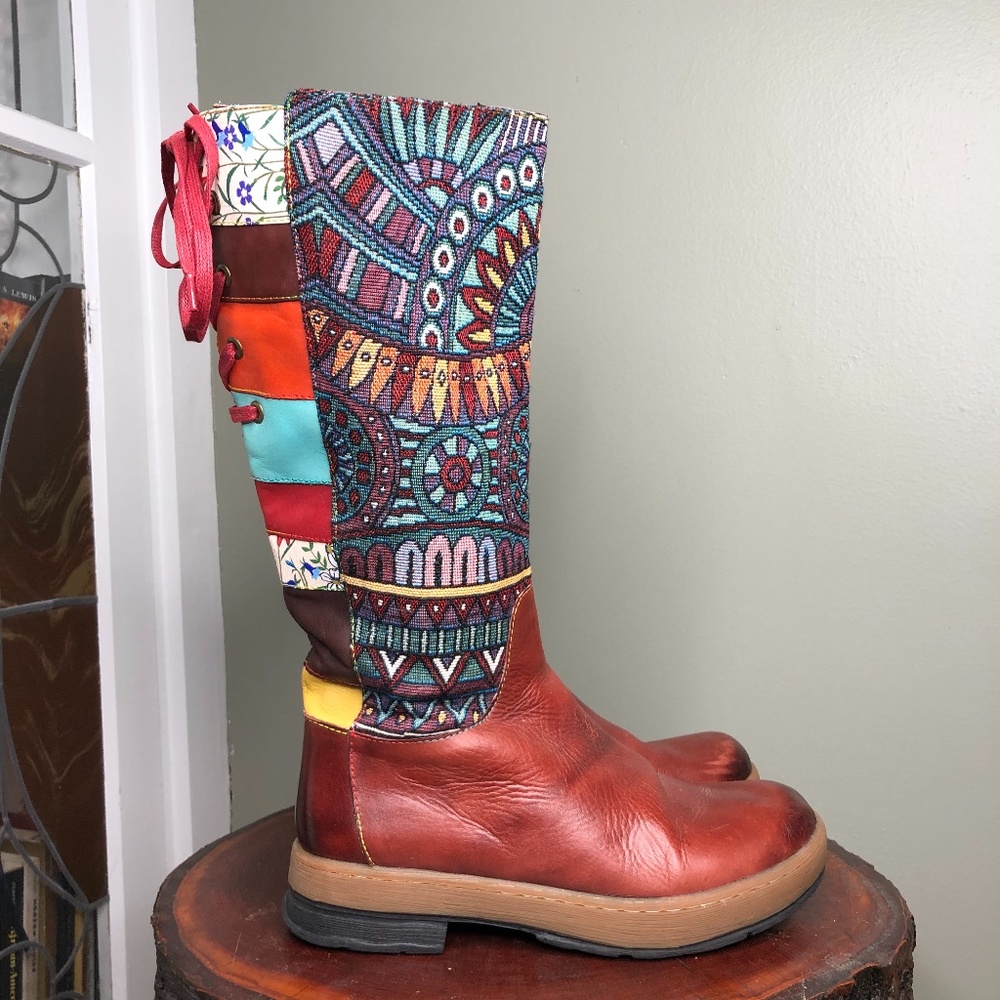 SOCOFY Bohemian Splicing Pattern Knee Boots